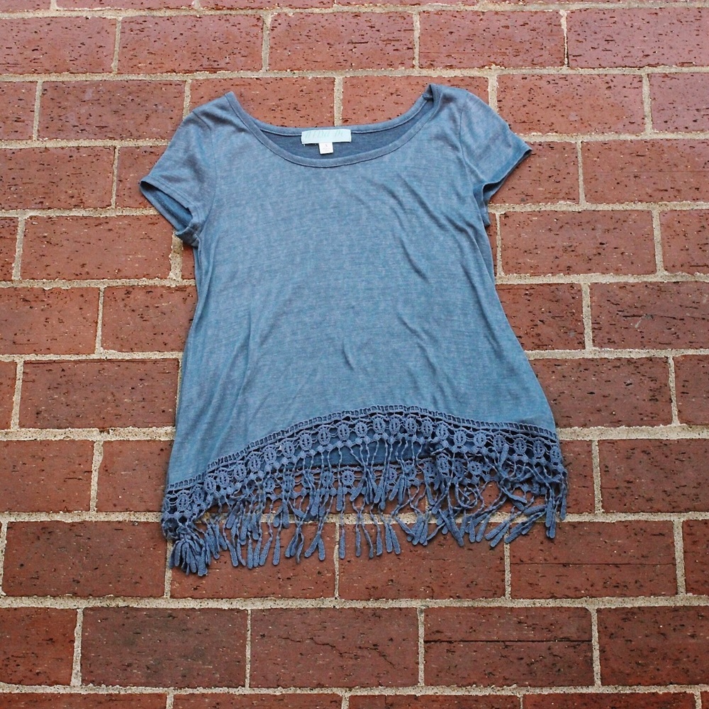 Dusty Blue Fringe Top
