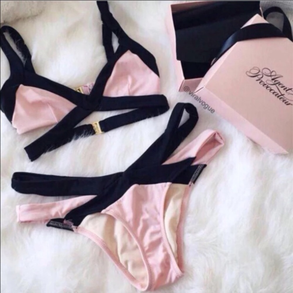 🆕 Black and Pink Strappy Wrap Bikini