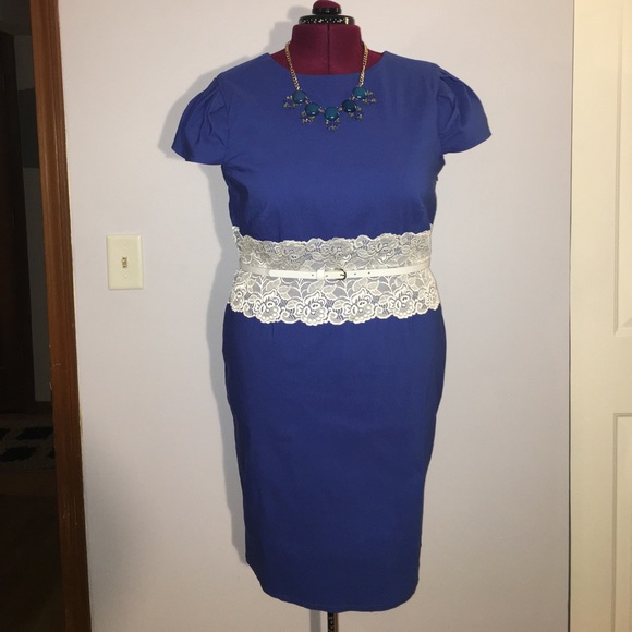 London Dress Company Dresses & Skirts - London Dress Co. Blue & Cream Lace Katrina Dress