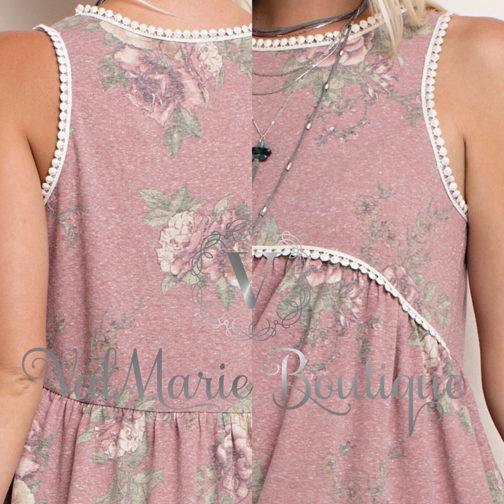 ‼️LAST 1 SZ S- DUSTY ROSE FLORAL TOP BLOUSE - Picture 3 of 3