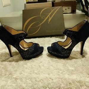 Glitter and suede platform heels