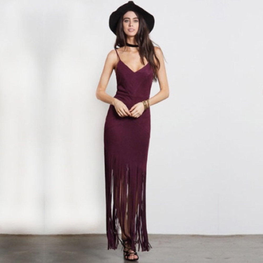 Burgundy Fringe Maxi Dress