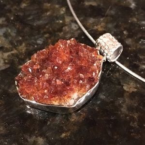 Spectacular citrine Druzy w/925SS necklace 14g!!!