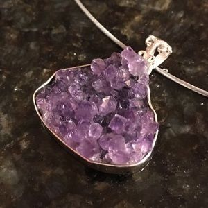 Unbelievable 3-D amethyst Druzy w/925SS necklace
