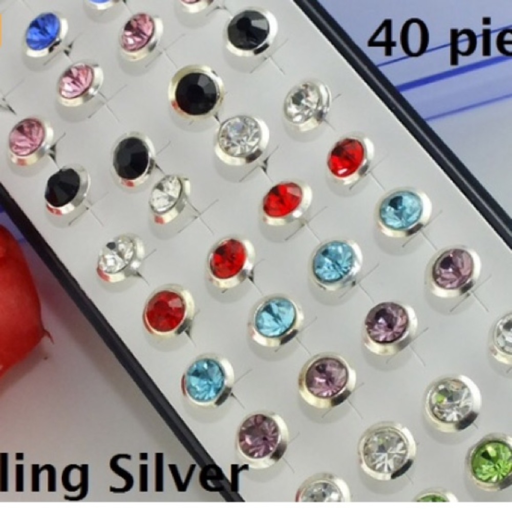 20 Pair Sterling Silver Zircon Circle Earrings