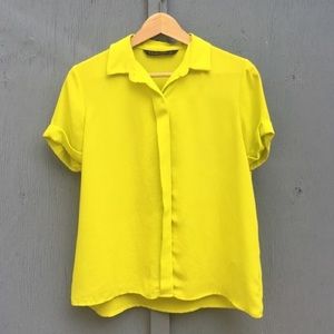 Neon Zara button up blouse