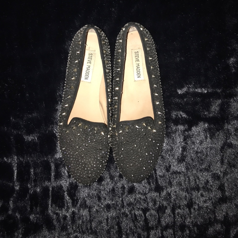 Steve Madden Granite Flats Black (Silver Studded)