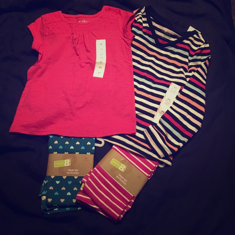 2 crazy 8 jeggings & 2 4T shirts - Picture 1 of 4