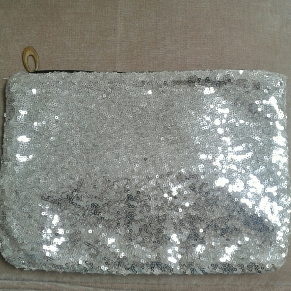 Silver sequins makeup jewelry bag