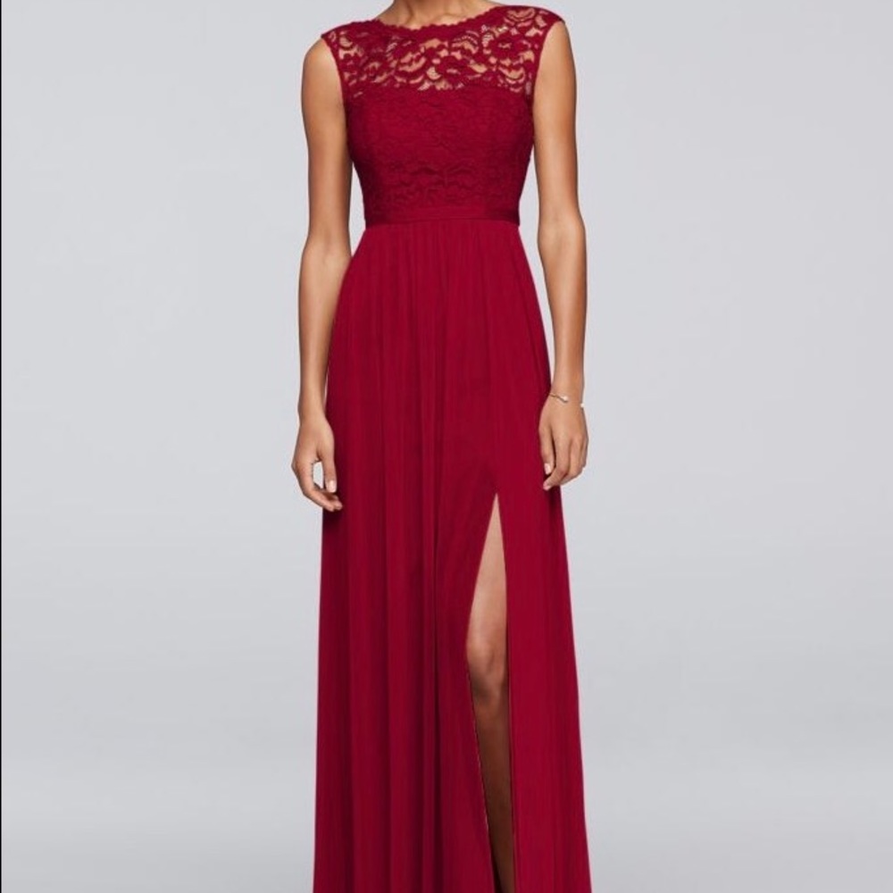 Red long dress. Lace top