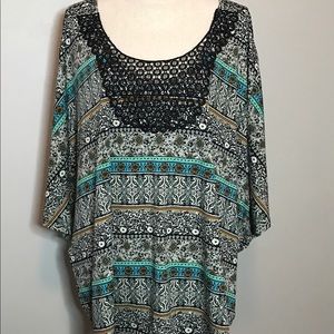 3X multi print blouse