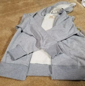 grey hooded zip up sweatshirt