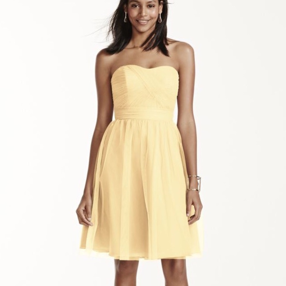 David's Bridal Strapless Yellow Canary Dress