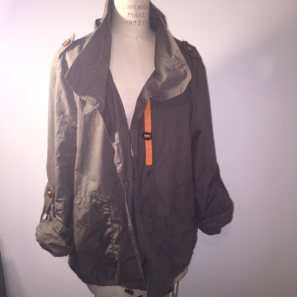 Olive Green Jacket w/ orange details.