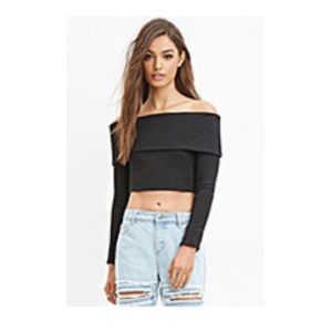 Black Ribbed off the shoulder Top