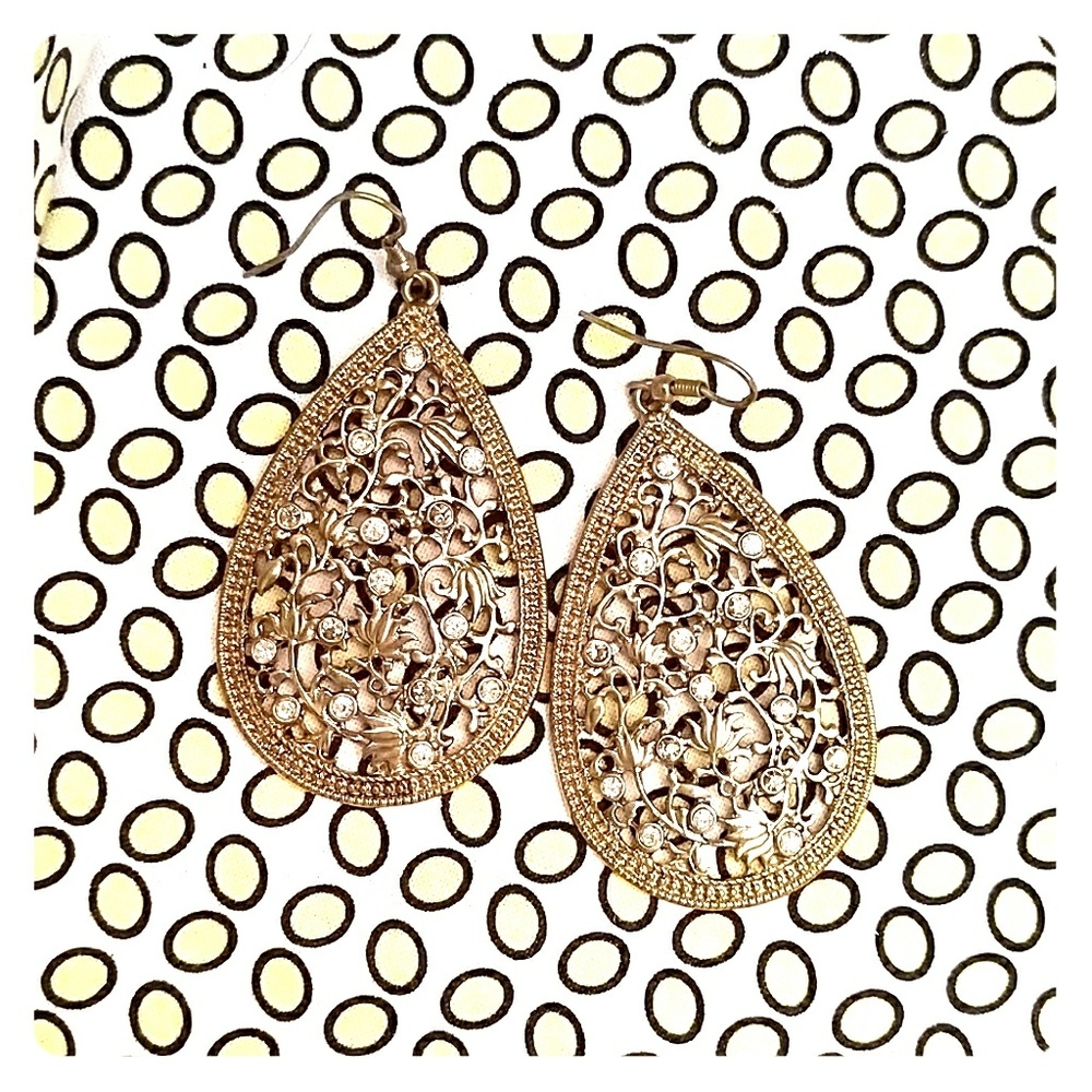 Large gold and crystal studded earrings