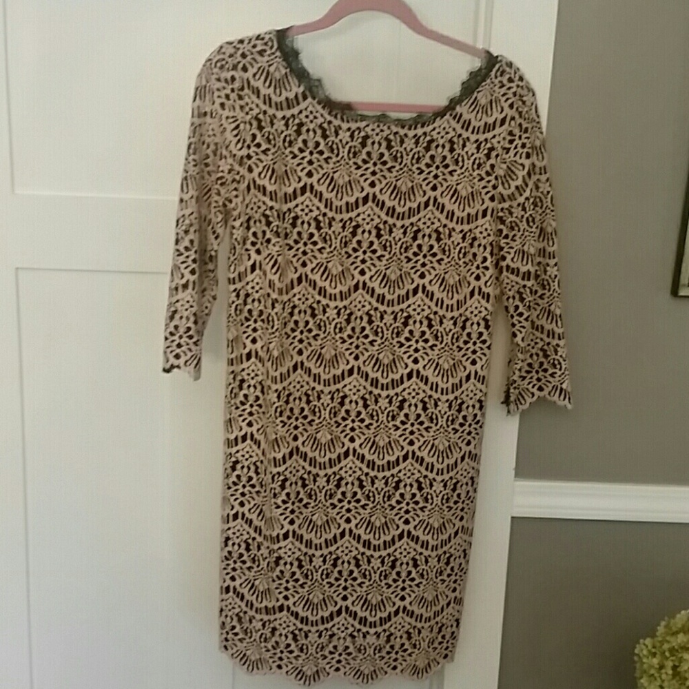 Pink over black lace overlay dress