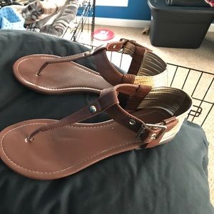 Brown and gold sandals