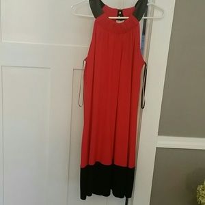 Red and black day and evening dress
