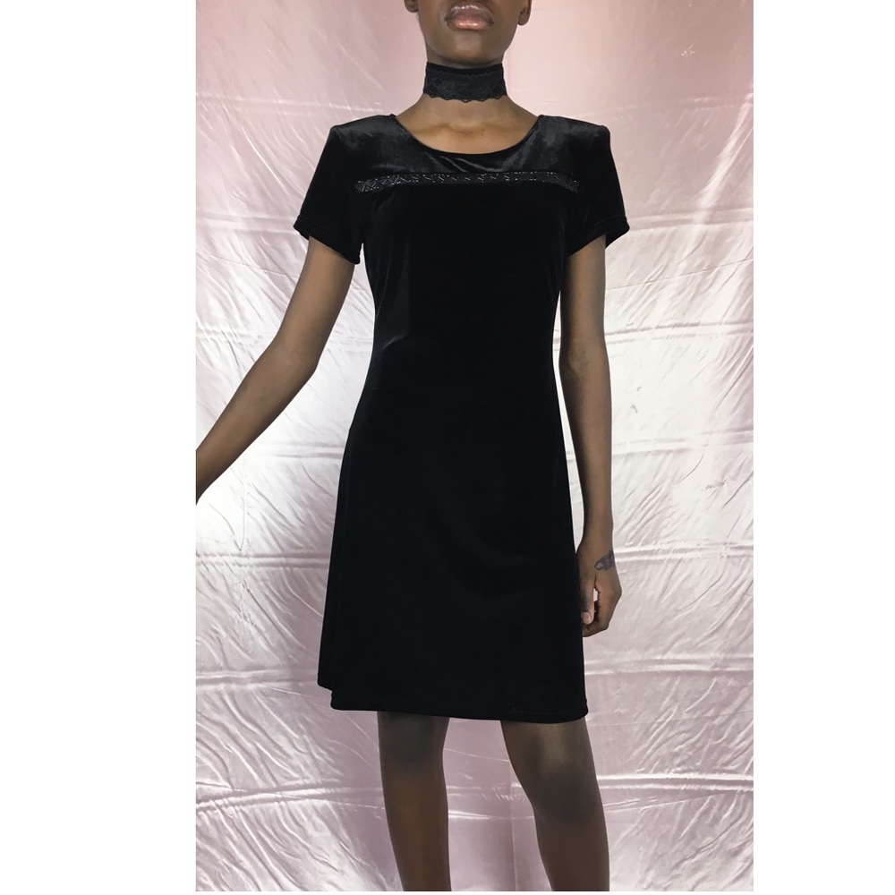 VTG 90s Velvet A-Mini Dress with Mesh panel detail