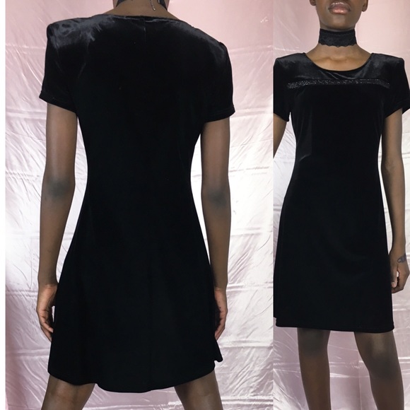 VTG 90s Velvet A-Mini Dress with Mesh panel detail - Picture 2 of 3