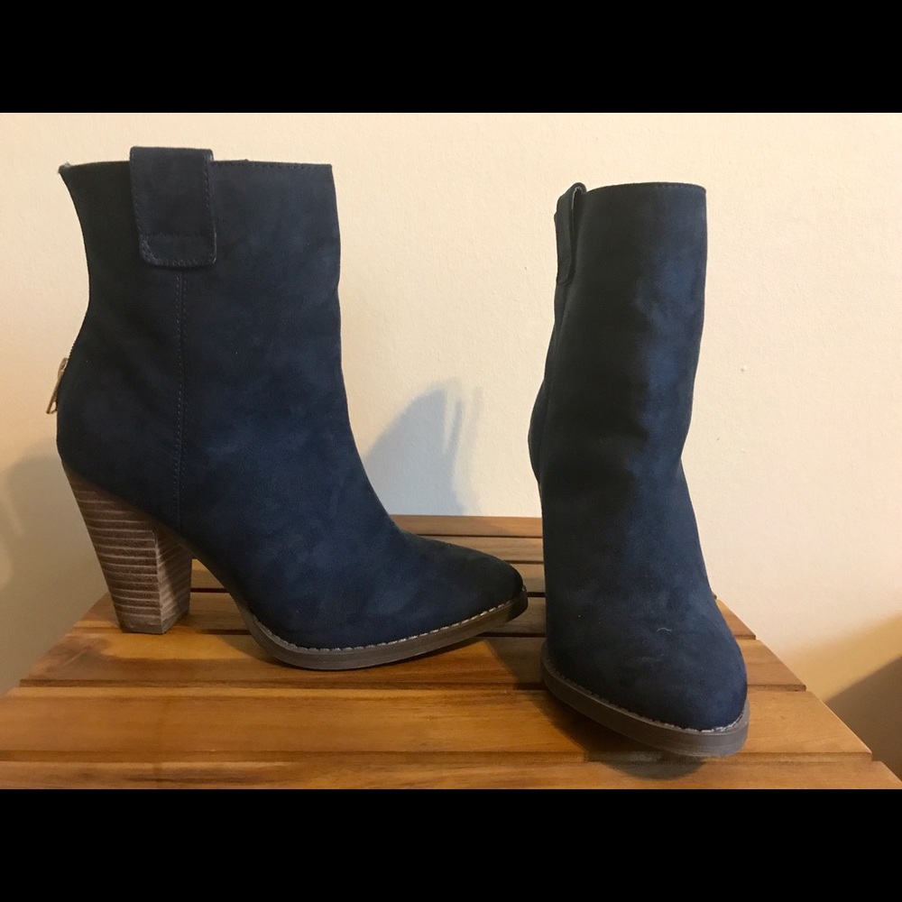 Navy Blue Suede Heeled Booties