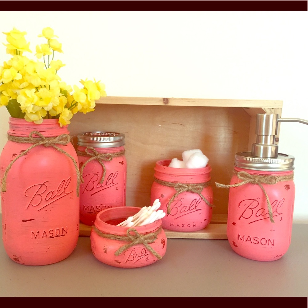 Pretty Coral Mason Jar Set!