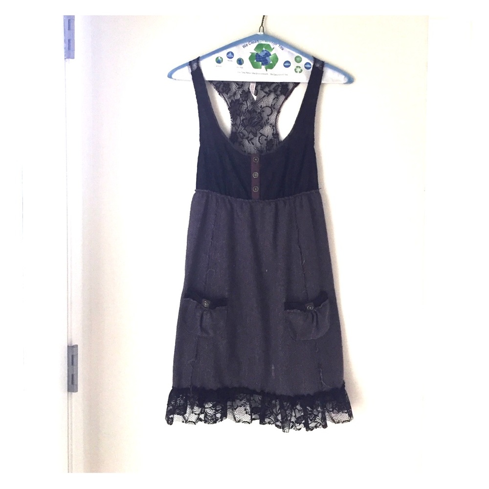 Free people purple lace and tweed dress