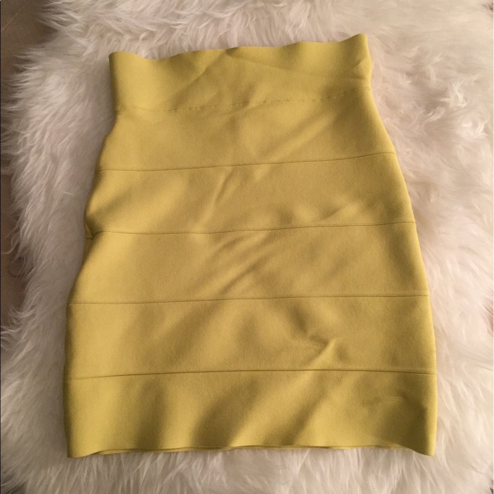 bcbg yellow green bandage skirt