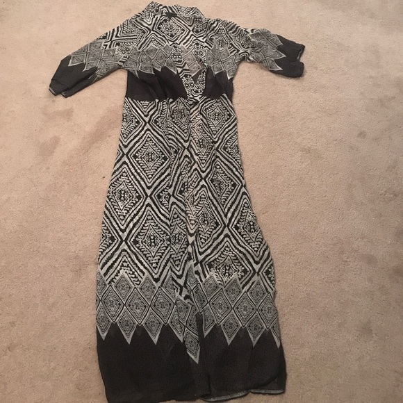 NWT Black & White Long Duster Kimono Cardigan - Picture 2 of 2