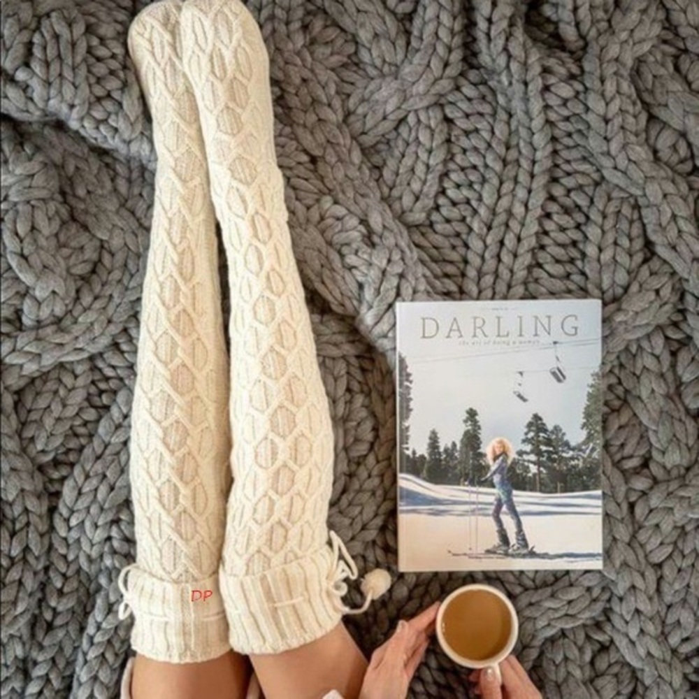 UGG Over The Knee Thigh High Boot Socks Pom Pom Birthday Gift Cozy Discontinued - Picture 4 of 11