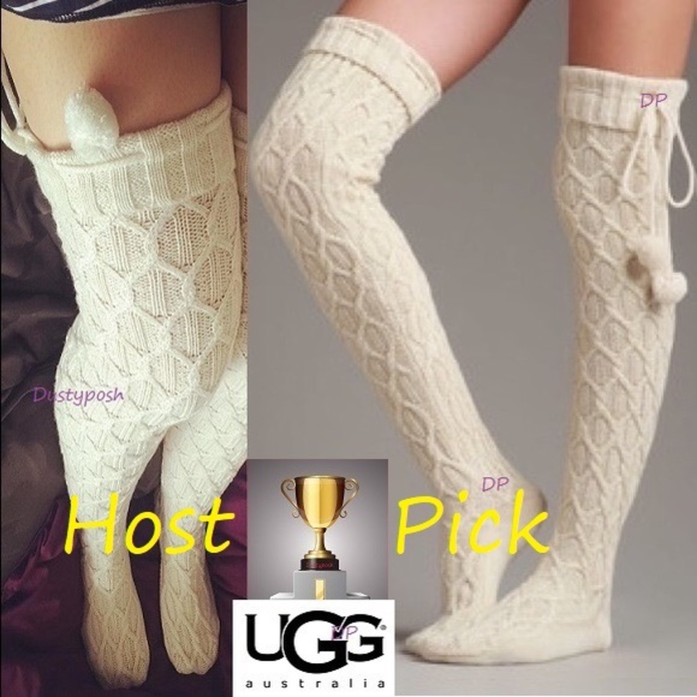 UGG Over The Knee Thigh High Boot Socks Pom Pom Birthday Gift Cozy Discontinued - Picture 10 of 11