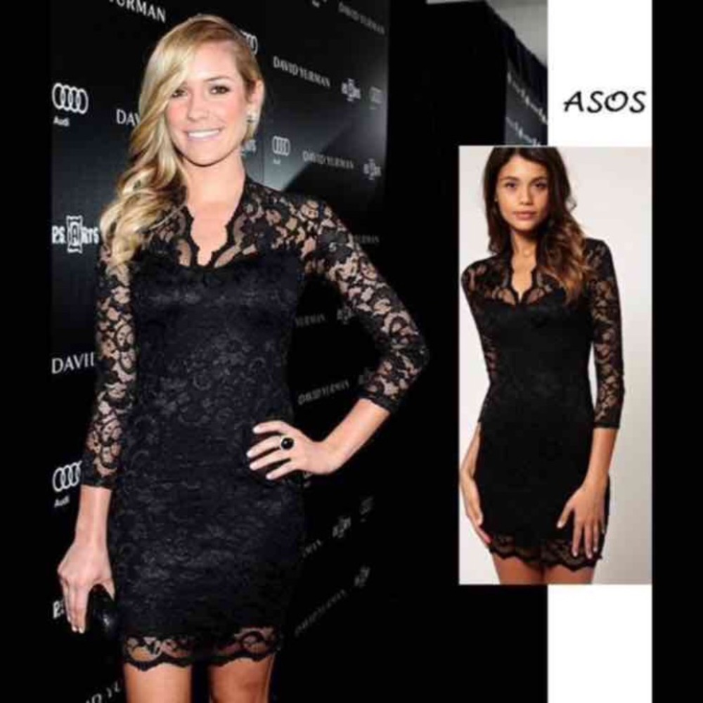 Asos lace black overlay mini dress