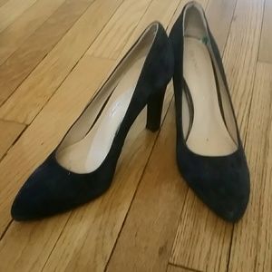 Navy suede pumps
