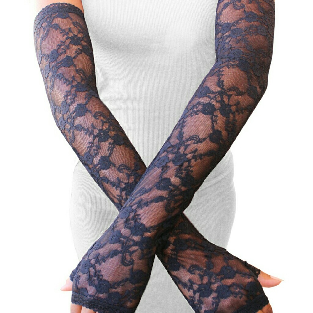 Argyle long lace Fingerless Gloves