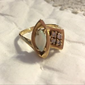 Opal and diamond 14k gold ring