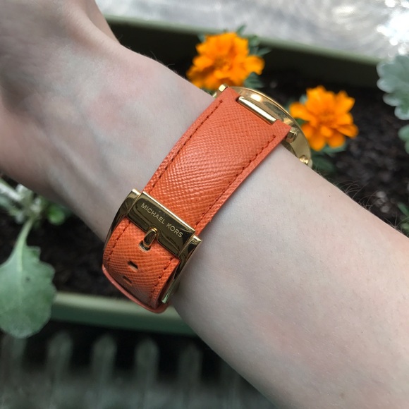 Michael Kors Orange Leather/Gold Face Watch *REAL*