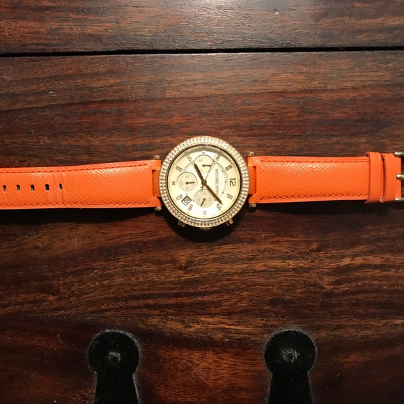 Michael Kors Orange Leather/Gold Face Watch *REAL*