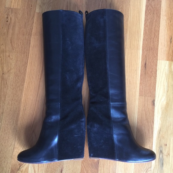 Céline Black Leather and Suede Wedge Boots Size 36 - Picture 2 of 6