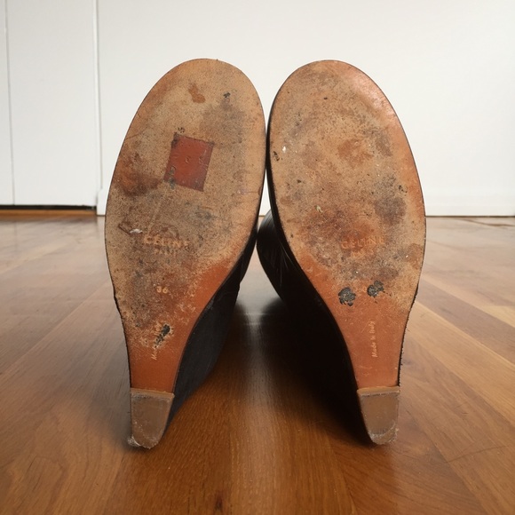 Céline Black Leather and Suede Wedge Boots Size 36 - Picture 4 of 6