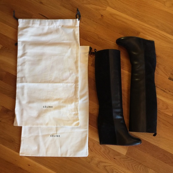 Céline Black Leather and Suede Wedge Boots Size 36 - Picture 6 of 6