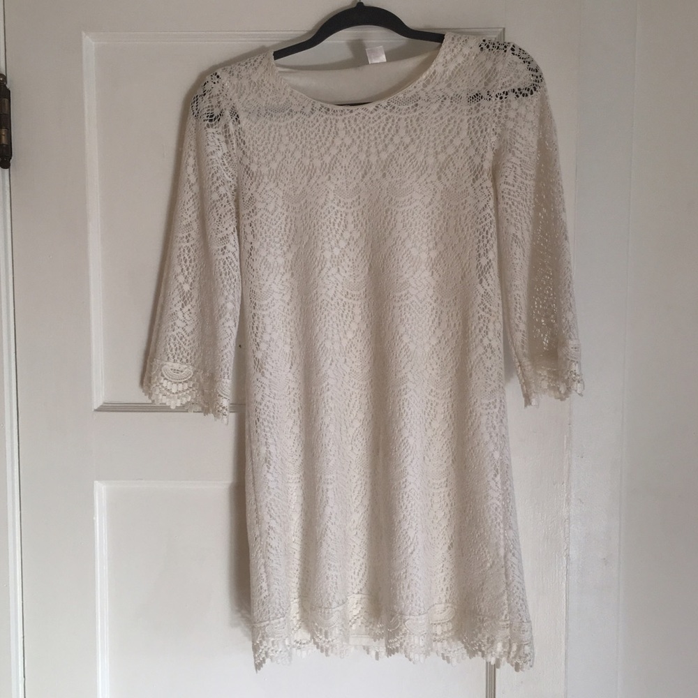 fully lined white lace mini dress