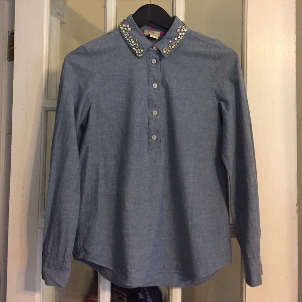 Kate Spade Rhinestone Collar Denim Button Up