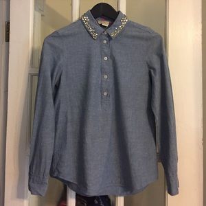 Kate Spade Rhinestone Collar Denim Button Up