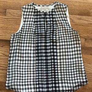 J. Crew cream and black plaid silk blouse.