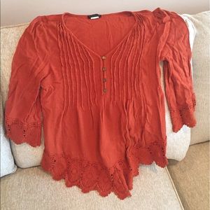 3/4 sleeve orange blouse