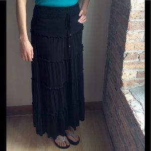 INC Tiered Boho Black Maxi Skirt