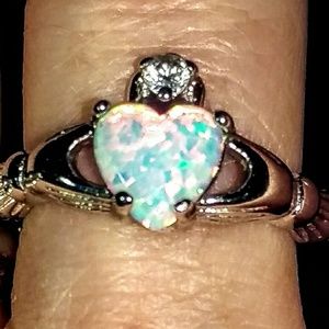 Heart shaped Opal with CZ accent on Sterling Silve