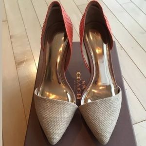 New Coach Camille orange papaya Beige heels Sz 5.5