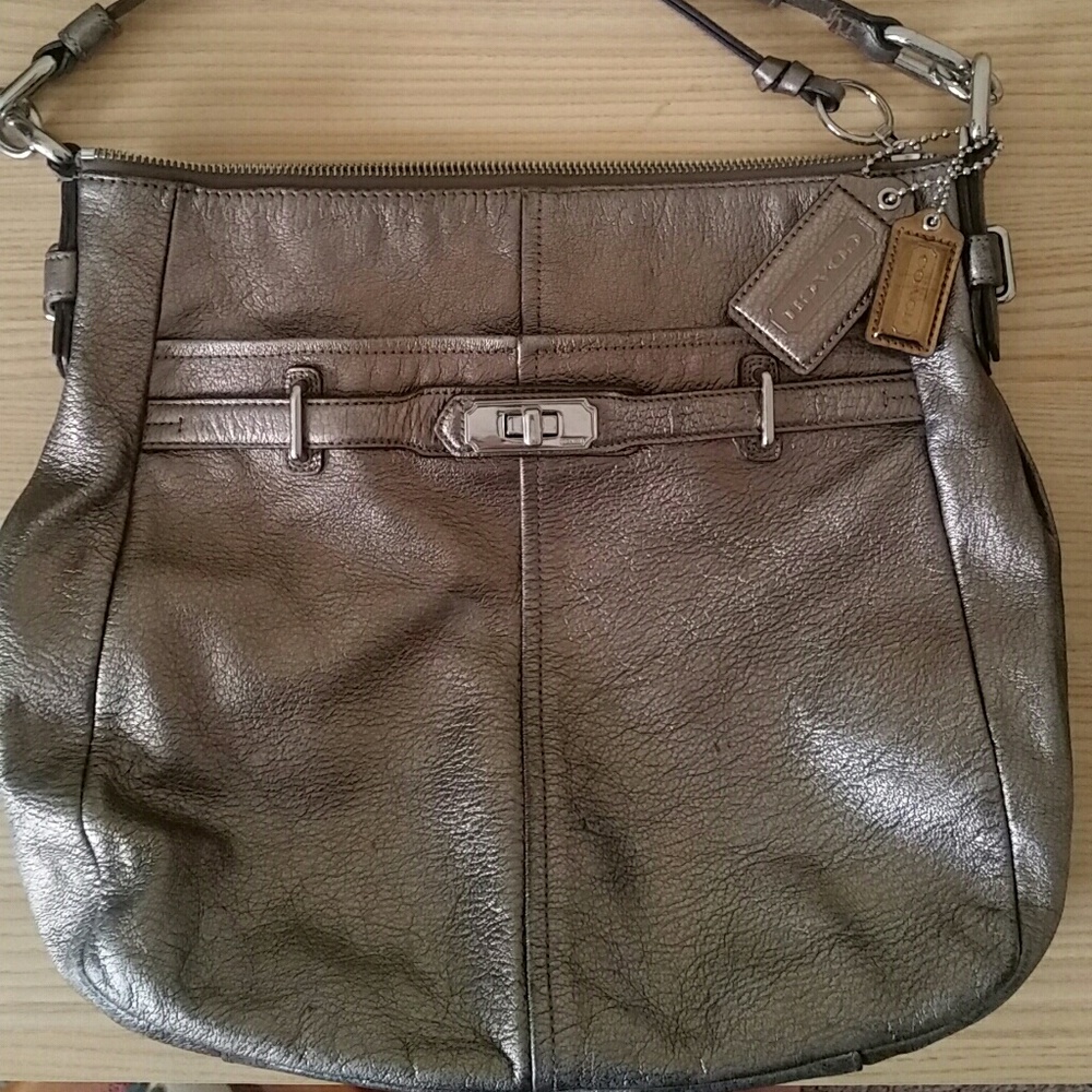 Coach Metallic Grey Leather Bag